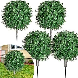 Canlierr 4 Pcs Artificial Boxwood Ball Bush 26" Tree UV Resistant with Spike Easy to Push in The Ground Artificial Boxwood Topiary Ball Tree for Indoor and Outdoor Home Garden (Light Green) Boxwood Bunny Topiary, Triple Ball Topiary Front Porch, Artificial Topiary Balls, Diy Faux Boxwood Topiary Ball, Green Gem Boxwood, Boxwood Balls, Artificial Topiary, Boxwood Topiary, Artificial Boxwood