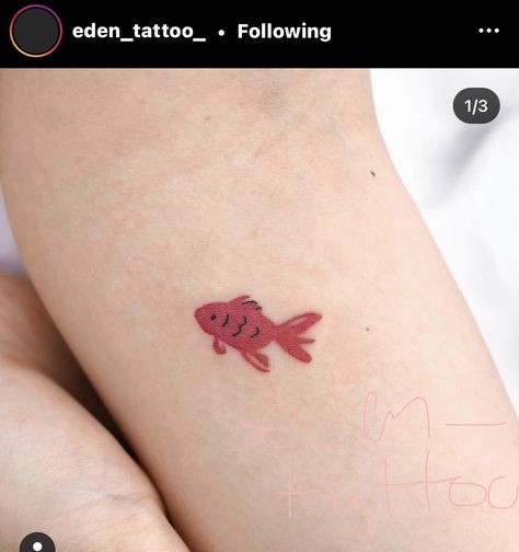 Gold Fish Tattoos, Goldfish Tattoo Simple, Eden Tattoo, Goldfish Tattoo, Tribute Tattoos, Tattoo Simple, Memorial Tattoos, Gold Fish, Baby Tattoos