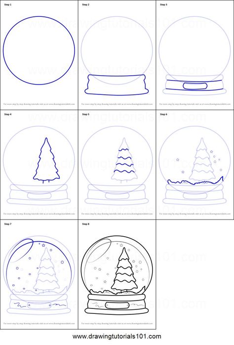 Snow Globe Watercolor Painting, Snowglobe Drawing Christmas, Christmas Tree Drawing Step By Step, Snowglobe Drawing Easy, Step By Step Drawing Tree, How To Draw A Snowglobe, Snow Globe Drawing Easy, How To Draw Winter Things, Snowglobe Sketch