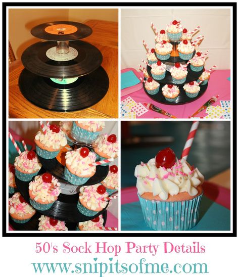 Reunion Fifties Decor, Sock Hop Decorations, Retro Cupcakes, 50s Dinner, Birthday Diner, Fifties Party, 50s Sock Hop, Grease Party, 50s Theme