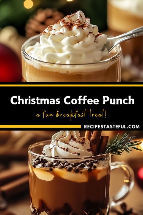 Christmas Coffee Punch is a festive and creamy drink combining the rich flavors of coffee, vanilla ice cream, and a hint of cinnamon and nutmeg. Perfect for holiday gatherings and adding a little cheer to your celebrations! #ChristmasPunch #HolidayDrinks #FestiveCoffee Chocolate Punch Recipe, Coffee Ice Cream Punch, Cocoa Coffee Recipes, Christmas Coffee Punch, Christmas Hot Drinks Recipes, Coffee Punch With Ice Cream, Coffee Punch Recipes, Winter Coffee Drinks, Christmas Coffee Drinks