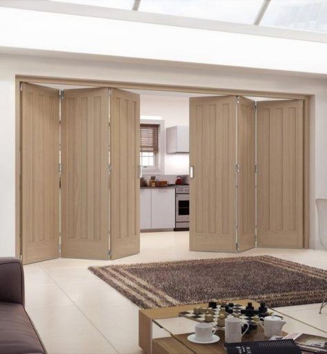 Aston Unfinished White Oak Internal Folding Sliding Door - Doors & More Indoor Barn Doors, Folding Doors Interior, Internal Sliding Doors, Doors Modern, Sliding Door Design, Room Divider Doors, Wooden Doors Interior, Internal Door, Sliding Doors Interior