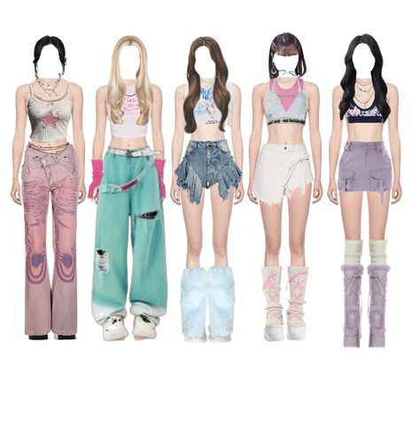 5 Member Girl Group, Girl Group Outfits, Pastel Y2k, Group Outfits, Kpop Concert Outfit, Preformance Outfits, Effortlessly Chic Outfits, Kids Fashion Clothes, Outfit Shoplook