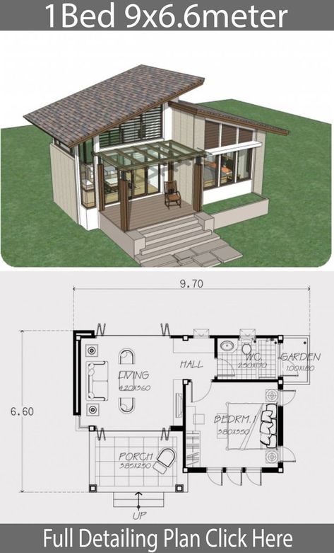 Small House Style, Small Home Design, One Bedroom House, Sims House Plans, House Construction Plan, Small House Design Plans, House Exterior Design, Home Design Plan, Tiny House Cabin