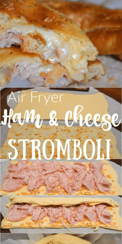 Air fryer ham and cheese stromboli #AirFryer #Ham #Cheese #STromboli Ham And Cheese Stromboli, Air Fryer Ham, Cheese Stromboli, Stromboli Recipe Easy, Homemade Stromboli, Stromboli Recipe, Ham Sandwich, Easy Ham, Air Fryer Dinner Recipes