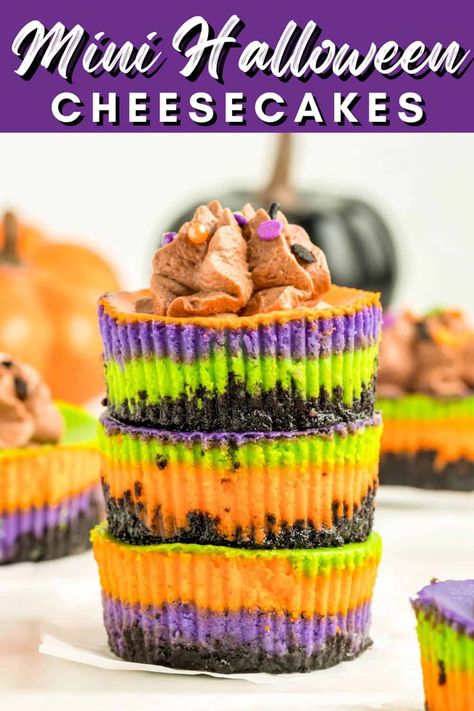 Mini Cheesecakes Halloween, Halloween Cheesecake Cups, Halloween Cheesecake Bites, Halloween Themed Cheesecake, Mini Halloween Cheesecakes, Halloween Cheesecake, Candy Corn Recipe, Halloween Potluck, Halloween Oreos