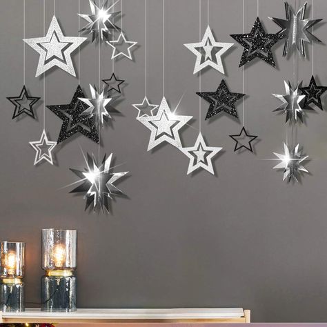 Star Party Decorations, Hanging Backdrop, Bachelorette Decor, Bachelorette Decorations, Silver Theme, Fantasy Decor, Star Garland, Star Party, Theme Party Decorations