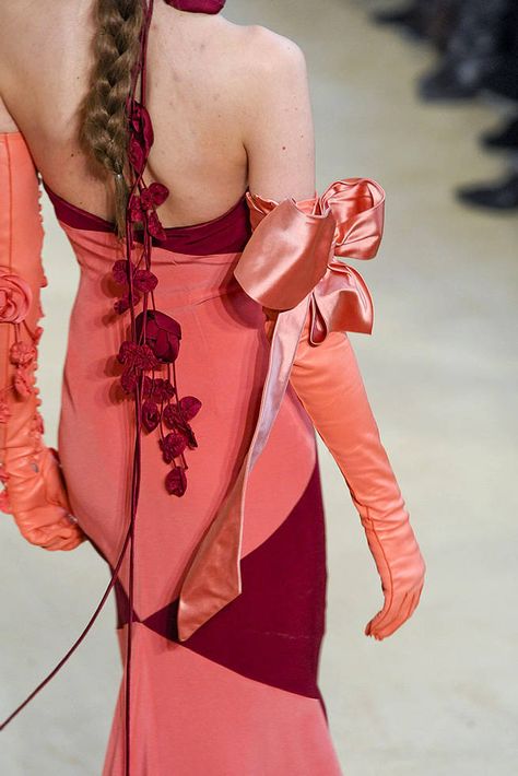 Alexis Mabille, Orange Dress, The Back, A Woman, Gloves, Couture, Orange, Flowers, Pink