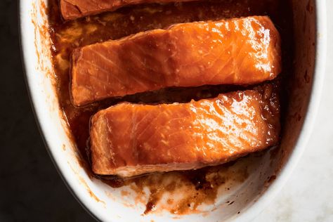 Maple-Glazed Salmon Recipe (Oven-Roasted) | Kitchn Salmon Recipes Oven, Maple Glazed Salmon, Salmon Glaze Recipes, Quick Baking, Salmon Soy Sauce, Dairy Free Eggs, Slow Roast, Feel Good Food, Glazed Salmon