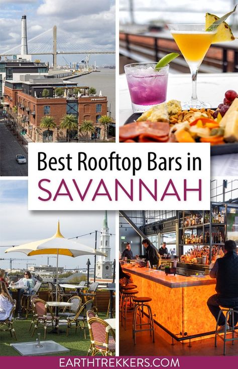 Best rooftop bars in Savannah, Georgia. Includes Electric Moon Skytop Lounge, Myrtle & Rose, Top Deck, The Peregrin at Perry Lane, Bar Julian, Sorry Charlie's, The Lost Square, Rocks on the Roof and more. Myrtle And Rose Savannah, Rooftop Bars Savannah Ga, Best Bars In Savannah Ga, Savannah Rooftop Bar, Perry Lane Hotel Savannah, Savannah Georgia Nightlife, Savannah Georgia Restaurants, Savannah Bars, Savannah Georgia Vacation