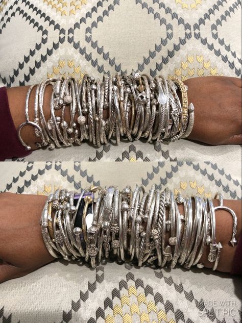 Silver Bangle Stack, West African Jewelry, Stacking Silver Bracelets, Tooth Caps, Chunky Silver Jewellery, Vintage Indian Jewelry, West Indian Bangles, Bangle Stack, Silver Bracelet Stack