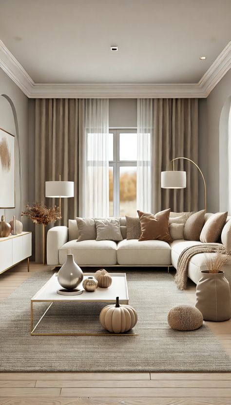 Living room Fall decor home ideas, neutral colors Sala Beige, Living Room Organization, Sofa Colors, Decor Home Living Room, Sitting Area, Minimalist Living Room, Autumn Photography, Fall Home Decor, Fall Trends