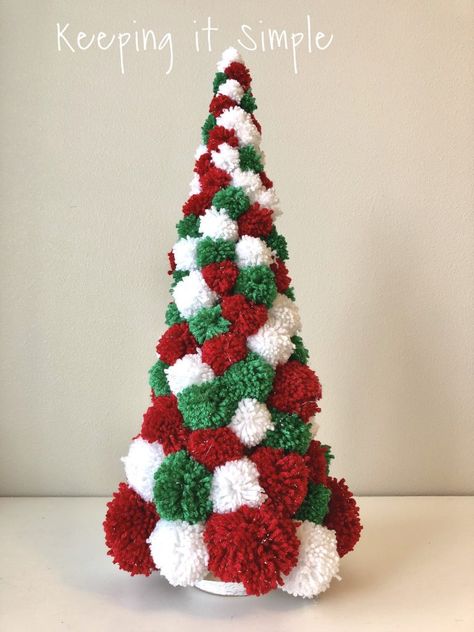 Pom Pom Christmas Tree- How to Make Mini Pom Poms with a Fork • Keeping it Simple Christmas Tree Alternatives, Christmas Tree Alternative, Christmas Pom Pom Crafts, Pom Pom Christmas, White Christmas Tree Decorations, Origami Christmas Tree, Christmas Pom Pom, Potted Christmas Trees, Alternative Christmas