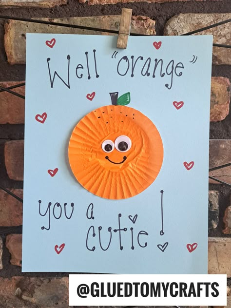 Cupcake Liner Orange Cutie Card Colorful Preschool Crafts, Orange Infant Crafts, Fruit Craft Preschool, Crafts For The Color Orange, Preschool Orange Crafts, Red And Orange Crafts For Toddlers, Simple Art For Toddlers, Fruit Crafts For Infants, Fruit Art Projects For Toddlers