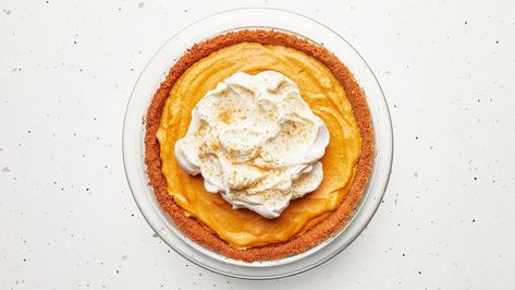 Pumpkin Chiffon Pie Recipe | Bon Appetit Pumpkin Chiffon Pie Recipe, Chiffon Pie Recipe, Pumpkin Chiffon, Pumpkin Chiffon Pie, Chiffon Pie, Sour Cream Recipes, Unflavored Gelatin, Cracker Crust, Bon Appetite