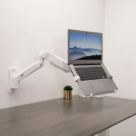 VIvo White Pneumatic Arm Single Laptop Wall Mount | Wayfair Laptop Wall Mount, Mural Simple, Laptop Tray, Multi Screen, Tv Mounts, Wall Desk, Desk Space, Mounted Tv, Support Mural