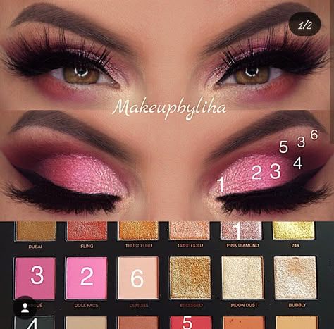 A stunning pink look using the Huda Beauty Rose Gold Palette Remastered Trucco Smokey Eye, Eye Shadow Tutorial, Huda Beauty Rose Gold Palette, Rose Gold Palette, Shadow Tutorial, Party Makeup Tutorial, Huda Beauty Eyeshadow, Huda Beauty Palette, Rose Gold Eye Makeup