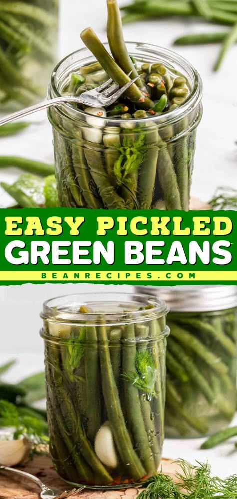 A summer side dish recipe featuring fresh green beans! Slightly spicy and garlicky with a crisp bite, these pickled green beans without canning are the BEST. Serve them on a cheese board as a summer appetizer, too! Spicy Pickled Beans, Pickled Green Beans Recipe, Pickled Green Bean Recipes, Preserving Green Beans, Canned Green Bean Recipes, Easy Bean Recipes, Pickled Vegetables Recipe, Spicy Green Beans, Pickled Green Beans