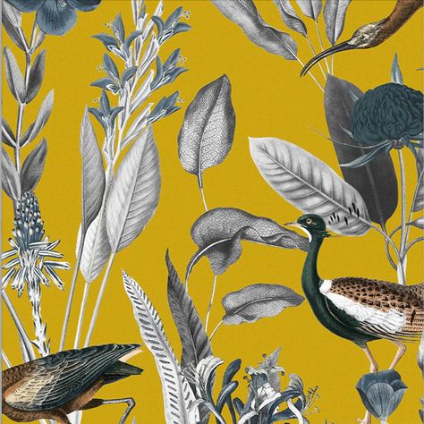 Glasshouse Wallpaper in Mustard from the Exclusives Collection by Grah – BURKE DECOR Large Print Wallpaper, Mustard Wallpaper, Graham Brown, Sea Wallpaper, Touch Of Gray, Navy Wallpaper, How To Hang Wallpaper, Graham & Brown, Bird Wallpaper