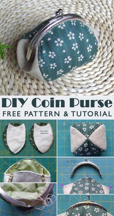 Kiss Lock Coin Purse Pattern, Kiss Lock Purse Pattern, Coin Purse Diy Easy, Clasp Purse Pattern, Coin Purse Sewing Pattern, Cute Coin Pouch, Coin Purse Pattern Free, Diy Coin Purse, Purse Patterns Free