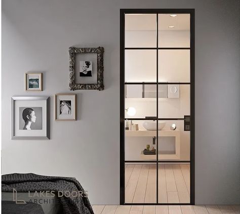 Crittall Style Internal Doors - Lakes Doors Architectural Crittal Doors, Internal Glazed Doors, Glass Room Divider, Internal Glass Doors, Elegant Doors, Glass Structure, Internal Door, Glass Doors Interior, Glass And Aluminium