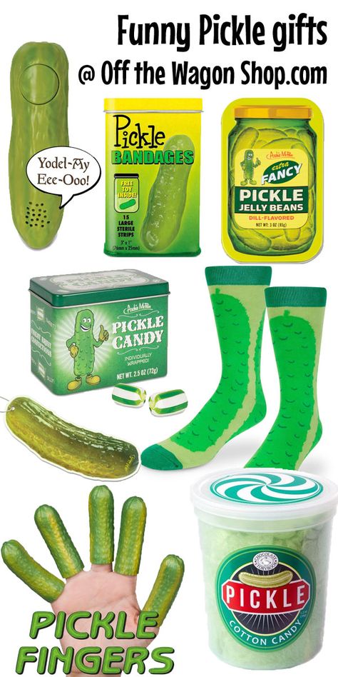 Pickles are amazing and this collection makes great gifts for friends or relatives. Pickle Gift Basket, Pickle Birthday, Dill Pickle Recipes, Pickle Board, Pickle Day, Pickles Cucumbers, Pickle Party, Tricky Tray, Gag Gift Ideas