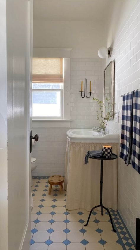 chalkwhitearrow on Instagram: Just every time someone needs to use the bathroom 😂😜 The gorgeous Roman shade is by @selectblinds - we did the designer series Roman… Wood Cupboard, Bifold Closet Doors, Custom Built Ins, White Subway Tile, Upper Cabinets, Hanging Rail, White Bathroom, House Inspo, Bathroom Inspiration