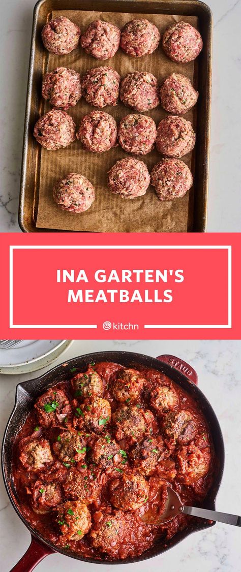 Ina Garten's authentic meatballs are the ultimate comfort food that everyone needs to try. These meatballs are packed with flavor and have a perfect blend of spices that make them truly unforgettable. Whether you're hosting a dinner party or just craving a hearty meal, these meatballs are sure to impress. Follow Ina's trusted recipe for a dish that lives up to the hype and brings a touch of gourmet to your table. Ina Garten Baked Meatballs, Ina Meatballs, Meatball Recipes Ina Garten, Best Reviewed Recipes, Ina Garten Real Meatballs And Spaghetti, Ina Garten Go To Dinners, Ina's Meatballs, Ina Garden Spaghetti Sauce, Ina Garden Dinner Party