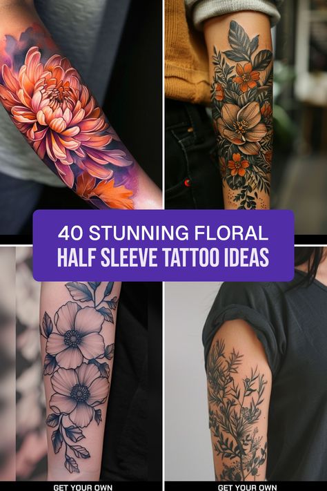 Searching for the perfect floral half sleeve tattoo for your forearm? Look no further! Explore a curated list of 40 breathtaking floral design ideas ranging from realistic blooms to fine line styles. Get inspired with tips to choose colors, placement, and maintenance to keep your tattoo looking its best. Each design is crafted to enhance your individuality while celebrating nature's beauty. Whether you prefer bold statements or subtle elegance, you're sure to find the perfect floral tattoo here! Birth Flower Half Sleeve, Arm Tattoos For Women Floral, Best Floral Tattoos, Full Color Floral Sleeve Tattoo, Upper Arm Tattoos For Women Flowers, Color Forearm Tattoo Women, Half Sleeve Tattoos For Women Upper Arm Cover Up, Floral Half Sleeve Tattoo Lower Arm, Wildflower Tattoo Sleeve Forearm