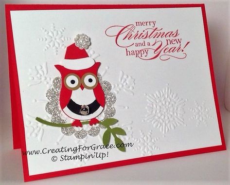 Owl Christmas Card, Owl Punch Cards, Sample Christmas Cards, Owl Cards, Homemade Holiday Cards, Punch Art Cards, Punch Ideas, Christmas Bookmarks, Owl Punch