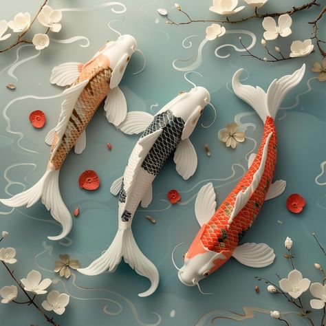 Photo colorful 3d illustration of koi ca... | Premium Photo #Freepik #photo Two Koi Fish, Flowers In Water, Koi Fish Swimming, Koi Carp Fish, Carp Fish, Koi Carp, Fish Wallpaper, Exotic Fish, Fish Swimming