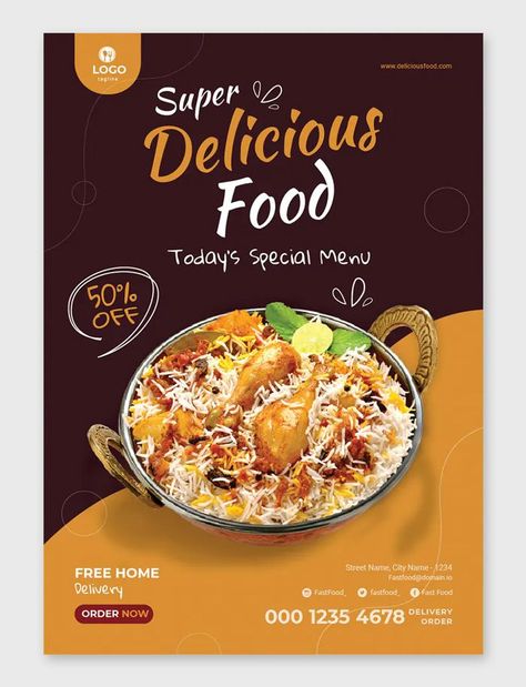 Delicious Food Flyer Template AI, EPS, PSD Poster Food Design Ideas, Flyer Food Design, Flyer Makanan, Food Flyer Design Ideas, Food Flyer Design, Birthday Cover, Cover Dvd, Telur Gulung, Food Vouchers