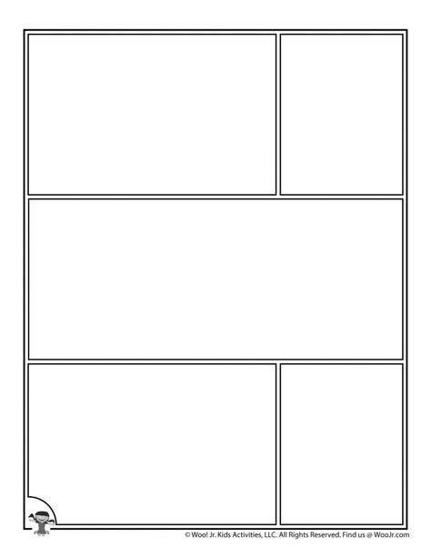 Printable Comic Book Pages | Woo! Jr. Kids Activities Manga Template, Blank Comic Book Pages, Book Pages Printable, Graphic Novel Layout, Comic Tips, Comic Strip Template, Drawing Books For Kids, Comic Template, Blank Comic Book