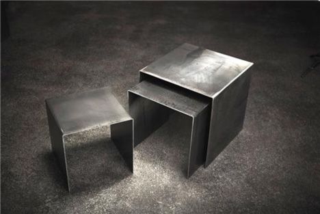 metal nesting tables Raw Steel Table, Metal Tables, Furniture Logo, Modern End Tables, Coffee Table Rectangle, Table Metal, Raw Steel, Steel Table, Modern Side Table