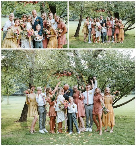 Outdoor Wedding Family Photos, Fall Wedding Family Photos, Backyard Wedding Picture Ideas, Blended Family Wedding Photos, Backyard Wedding Photos, Blended Family Photoshoot, Blended Family Wedding Ideas, Wedding Family Photos Group Shots, Family Wedding Ideas