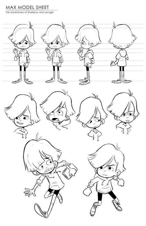 A model sheet and explorations for Max from Sharkboy and Lavagirl! I’ll be doing the other characters in a lineup for my final :) Tumblr Design, Character Turnaround, Character Model Sheet, Character Design Sketches, Model Sheet, 3d Modelle, Character Sketches, Kid Character, Character Design Animation