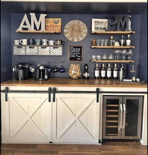 45 Awesome DIY Coffee Bar Ideas & Designs (2021) For Your Kitchen Coffee Bar Ideas Kitchen, Coffee Bar In Kitchen, Bar In Kitchen, Bars Ideas, Coffee Bar Ideas Kitchen Counter, Wine And Coffee Bar, Home Wine Bar, Coffee Mornings, Space Coffee