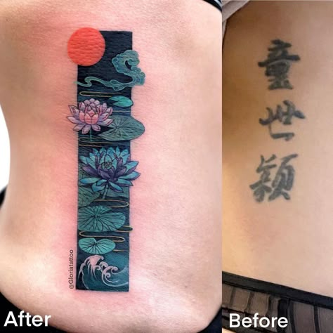 Gloria Zhang Tattoo’s Instagram profile post: “Traditional Chinese painting tattoo to cover up the old tattoo. There are many restrictions on covering tattoos. Only blue, green, and…” Blue Tattoo Cover Up, Blue Cover Up Tattoo, Blue And Green Tattoo, Word Cover Up Tattoo, Cover Up Tattoo Designs For Women, Coverup Tattoo Designs For Women, Chinese Painting Tattoo, Covering Tattoos, Life Tattoo Ideas