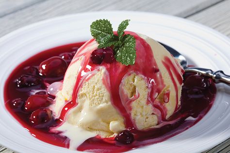 Stronger Together: Cherries Jubilee German Christmas Desserts, Mulled Wine Recipe, German Desserts, Cinnamon Ice Cream, Cherry Sauce, Berry Compote, Blueberry Sauce, Cherries Jubilee, Elegant Desserts