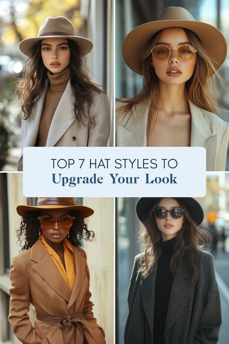 Explore the top 7 stylish hat trends including fedoras, beanies, and more. This pin showcases 4 images highlighting various hat styles that can enhance your personal style. Perfect for fashionistas looking to up their accessory game! Everyday Hats For Women, Hat Trends, Trendy Scarves, Floppy Hats, Cozy Day, Hat Styles, Boutique Trends, Trendy Hat, Tailored Coat