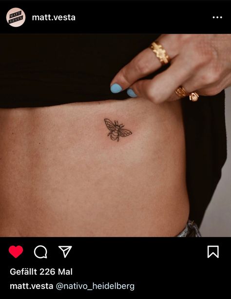 Three Bees Tattoo, Bumble Bee Tattoos, Tiny Bee Tattoo, Simple Bee Tattoo, Bee Tattoo On Ribs, Bumblebee Tattoo, Small First Tattoos, Queen Bee Tattoo, Cousin Tattoos