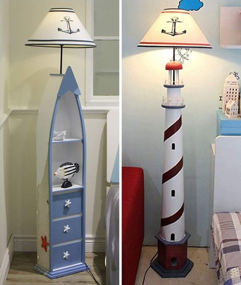 Nautical Decor Living Room, Standing Lamp Bedroom, Standing Lamp Living Room, Retro Ocean, Lighthouse Lamp, Lighthouse Crafts, Deco Marine, Toy Room Decor, Lamp Retro