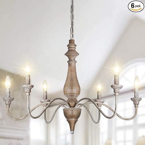 FinExpect French Country Chandelier 6 Light Farmhouse Chandelier Rustic Candle Chandeliers with Imitation Wood Finish for Dining Room Living Room Bedroom Kitchen Stairway, Dia 29.5” - Amazon.com French Country Light Fixtures, Rustic Candle Chandelier, Country Light Fixtures, French Country Lighting, Dining Room Farmhouse, Chandeliers For Living Room, French Country Chandelier, Country Chandelier, Country Lighting