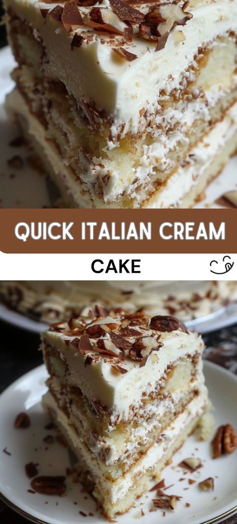 Quick Italian Cream Cake Easy Italian Cream Cake, Italian Love Cake, Italian Lemon Cake, Italian Cream Cake Recipe, Cake Mix Desserts, Best Brunch Recipes, Italian Cream Cakes, Italian Cream, Italian Cake