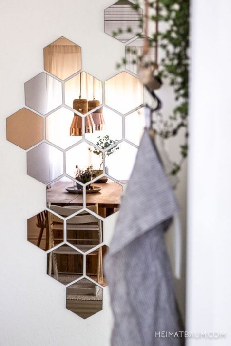 Tinted Mirrors, Honeycomb Mirror, Branch Decoration, Interior Design Crafts, Hexagon Mirror, Spiegel Design, Blogger Home, Interior Design Per La Casa, Decor Studio