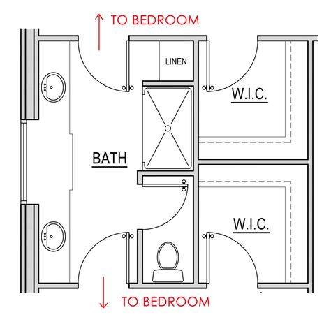 Bedrooms With Jack And Jill Bathroom, Bedrooms With Shared Bathroom, Small Jack And Jill Bathroom Ideas, Shared Bathroom Ideas, Shared Bathroom Layout, Jack And Jill Bathroom Ideas Layout, Jack And Jill Bathroom Layout, Connected Bathroom, Kids Bathroom Layout