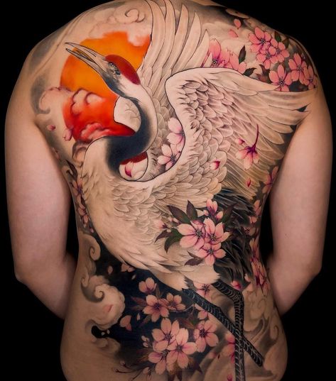 japanese cherry blossom tattoo on back - Design of stylish japanese tattoos of different flowers ⼼ meanings of japanese flower tattoos on the body ✔ sleeves ✔ neck ✔ legs ❧ Cool examples of large and small tattoos in men and women Cherry Blossom Tattoo On Back, Japanese Flower Tattoos, Japanese Cherry Blossom Tattoo, Traditional Back Tattoo, Hop Tattoo, Harmony Tattoo, Crane Tattoo, Japanese Flower Tattoo, Buddha Tattoo Design