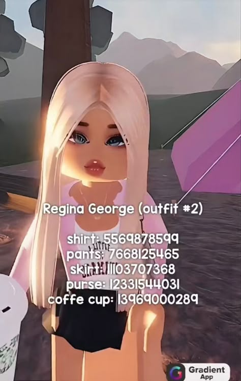 Roblox Regina George Roblox Code, Regina George Roblox Outfit Code, Regina George Berry Avenue Codes, Bloxburg Avatar Codes, Lana Del Rey Outfits, Bloxburg Clothes, Dance Moms Costumes, Bloxburg Outfits, Bloxburg Decals Codes Aesthetic