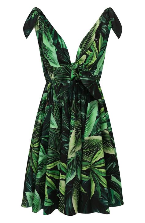 Cotton Poplin Dress, Green Leaf Print, Leaves Print Dresses, Dolce Gabbana Dress, Printed Summer Dresses, Runway Dresses, Poplin Dress, Summer Day, Leaf Print