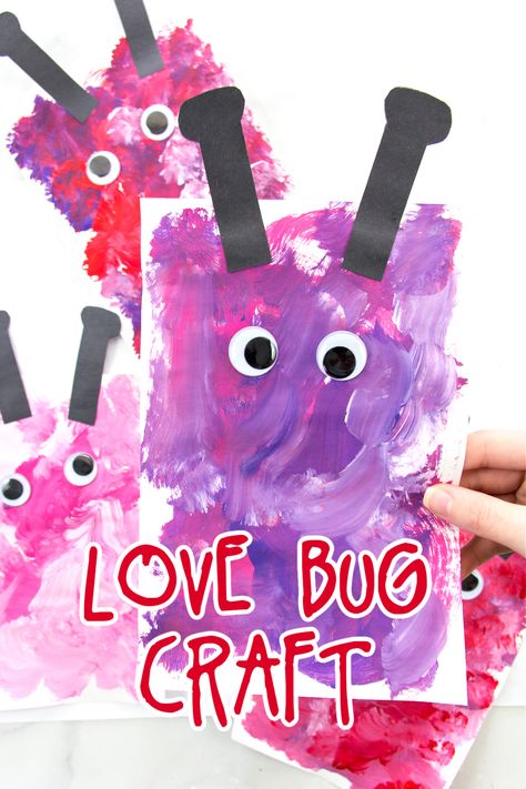 Adorable Love Bug Craft for Preschoolers • Kids Activities Blog Easy Valentine’s Day Crafts Toddlers, A Valentine’s Day Toddler Craft, Love Bug Art Preschool, Preschool Art Activities Valentines Day, Love Toddler Crafts, Valentine Bee Craft, Love Art For Toddlers, Love Bugs Craft Preschool, Toddler Valentines Paint Craft